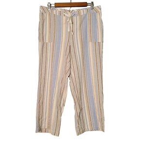 Land n' Sea Women's XL Linen Blend Pants Stripe Beachy Drawstring Pockets